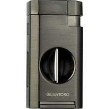 Quantoro Çift Torch Pürmüz V-Cut Kesicili Gunmetal-Gümüş Metal Puro Çakmağı