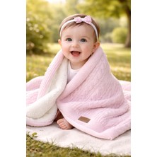 Almira Anne Bebek Kız Bebek Örgü Detaylı Iç Kısmı Welsoft Pembe Battaniye