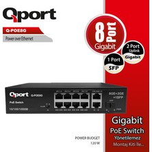 Binbir Göz Bilgisayar Qport Q-POE8G 8 Port 10/100/1000 8 Port Poe 2 Port Uplınk + 1 Sfp 120W Yonetılemez Desktop Swıtch