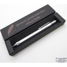 C&On Design Isme Özel Su Terazili Cetvelli Tornavidalı Mühendis Kalemi Metal Gümüş + Isme Özel Kutu (Öğret