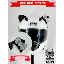 3dpazarıcom Motor & Motosiklet Hologram Fiyonklu Siyah Kedi Kulak Kask Dış Aksesuarı