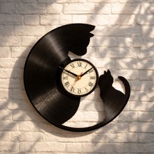 Craftverse Kedı Silüetli Geri Dönüşüm El Emeği Plak Duvar Saati