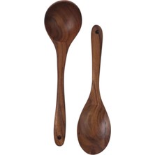 Hane216  2'li Set  Akasya  Ağacından  Servis Kaşığı ve Kepçe 26CM  | Antibakteriyel, Dayanıklı ve Çevre Dostu Ahşap Kaşıık – Şık ve Uzun Ömürlü Mutfak Gereci (Akasya Kaşık ve Kepçe)