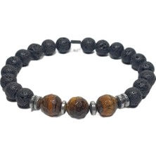 JTSS26BLK1747 Lav Taşı Kaplangözü ve Hematit Doğaltaş Janti Bileklik