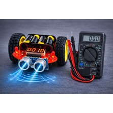 Masrokit MU2-7888 Ultrasonik Sensörlü Engelden Kaçan Robot Eğitim Kiti + Multimetre Elektronik Ölçüm