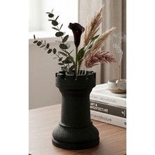 Kale Tasarımlı Dekoratif Vazo – Siyah Satranç Kalesi - Minimalist Ev Dekoru