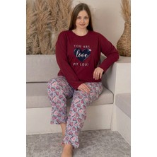 Farya Home Büyük Beden Pamuklu Desenli Uzun Kollu Pijama Takımı