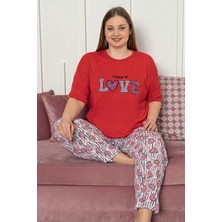 Farya Home Büyük Beden Pamuklu Desenli Kısa Kollu Pijama Takımı