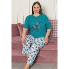 Farya Home Büyük Beden Pamuklu Desenli Kısa Kollu Pijama Takımı