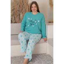 Farya Home Büyük Beden Pamuklu Desenli Uzun Kollu Pijama Takımı