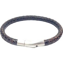 JTSS26BLK1757 Paslanmaz Çelik Kilitli Hakiki Vıntage Deri Garantili Janti Bileklik