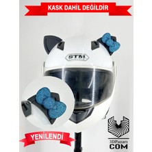 3dpazarıcom Motor & Motosiklet Petrol Mavi Fiyonklu Siyah Kedi Kulak Kask Dış Aksesuarı