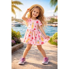 Almira Anne Bebek Yazlık Kız Çocuk Elbise Meyve Desenli Pamuklu Renkli Tasarım