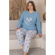 Farya Home Büyük Beden Pamuklu Desenli Uzun Kollu Pijama Takımı
