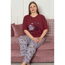 Farya Home Büyük Beden Pamuklu Desenli Kısa Kollu Pijama Takımı