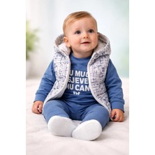 Almira Anne Bebek Mevsimlik Erkek Bebek Takımı Kapşonlu Yelekli Desenli Set