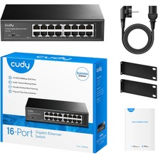 Binbir Göz Bilgisayar Cudy GS1016 16 Port 10/100/1000 Yonetılemez Rack Mount Swıtch Metal Kasa