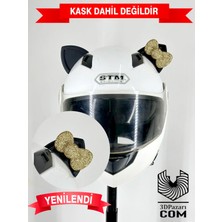 3dpazarıcom Motor & Motosiklet Gold Fiyonklu Siyah Kedi Kulak Kask Dış Aksesuarı