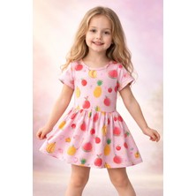 Almira Anne Bebek Yazlık Kız Çocuk Elbise Desenli Meyve Figürleriyle Renkli Yazlık Elbise