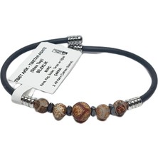 JTSS26BLK1769 Paslanmaz Çelik Bilezik Silikon Kaplama Tibet Akik Hematit Doğaltaşlı Garantili Janti Bileklik