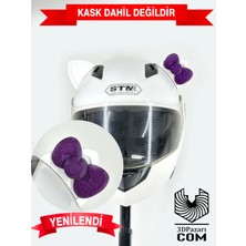 3dpazarıcom Motor & Motosiklet Mor Fiyonklu Beyaz Kedi Kulak Kask Dış Aksesuarı