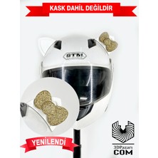 3dpazarıcom Motor & Motosiklet Gold Fiyonklu Beyaz Kedi Kulak Kask Dış Aksesuarı