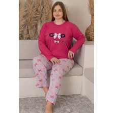 Farya Home Büyük Beden Pamuklu Desenli Uzun Kollu Pijama Takımı
