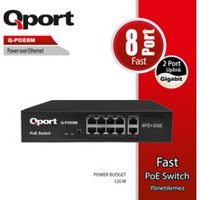 Binbir Göz Bilgisayar Qport Q-POE8M 8 Port 10/100 8 Port Poe 2 Port Uplınk 120W Yonetılemez Desktop Swıtch