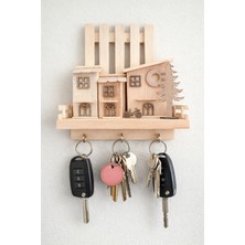 Ahşap Kasaba Temalı Dekoratif Anahtarlık & Boyama Seti No:7