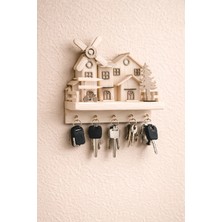 Ahşap Kasaba Temalı Dekoratif Anahtarlık & Boyama Seti No:10