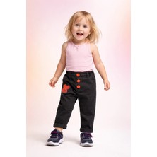 Almira Anne Bebek Kız Çocuk Kot Pantolon Siyah Renkli Düğmeli Beden 1-4 Yaş