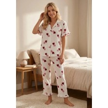 Noches Kadın Kısa Kol Boydan Düğmeli Ince Bürümcük Pijama Takım