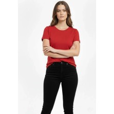 Hynova T-Shirt Bisiklet Yaka Slim Fit Likralı Tişört Günlük Basic Body - Kırmızı