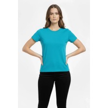 Adisia T-Shirt Bisiklet Yaka Slim Fit Likralı Tişört Günlük Basic Body - Turkuvaz