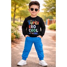 Almira Anne Bebek Erkek Çocuk Supercool Yazılı Uzun Kollu Siyah Eşofman Takımı