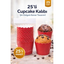 Party Express Cupcake Kalıbı & Kek Kapsülü & Muffin Kek Kalıbı & 25 Adet - Kırmızı Kek Kalıbı
