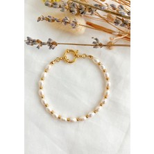 Taşmir Sertifikalı Gerçek Araları Altın Kaplama Detaylı Inci Bileklik - Gemici Kilit