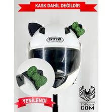 3dpazarıcom Motor & Motosiklet Yeşil Fiyonklu Siyah Kedi Kulak Kask Dış Aksesuarı