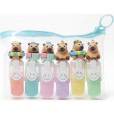Gökyüzü Işığı Sevimli Mini Fosforlu Keçeli Kalem-6lı Set-Mini Ayıcık BAŞLIKLI-FOSFOR02
