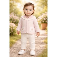 Almira Anne Bebek Kız Bebek Çiçek Cep Detaylı Yelek Gömlek Pantolon Takımı