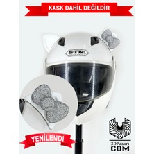 3dpazarıcom Motor & Motosiklet Hologram Fiyonklu Beyaz Kedi Kulak Kask Dış Aksesuarı