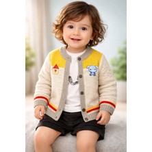 Almira Anne Bebek Kalın Dokulu Erkek Çocuk Triko Hırka Desenli Beden Seçenekleri