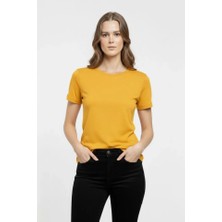 Adisia T-Shirt Bisiklet Yaka Slim Fit Likralı Tişört Günlük Basic Body - Sarı
