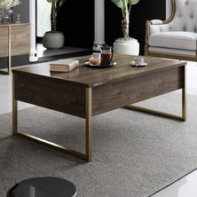 Modatte Mobilya MODATTE Luxe Gold Demir Ayaklı Ceviz Orta Sehpa