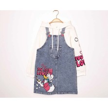 Almira Anne Bebek Kız Çocuk Kapüşonlu Kot Elbise Yazlık Cep Detaylı Mavi Beden 2-5 Yaş