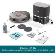 Philips Homerun 5000 XU5100/10 Akıllı Robot Süpürge ve Mop 10000PA Otomatik Boşaltma Istasyonu Çizgi Lazer Haritalama Dolanma Önleme Gri