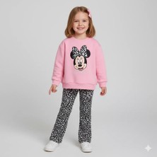 Almira Anne Bebek Mevsimlik Kız Çocuk Takım Pembe Minnie Leopar Desenli Uzun Kollu
