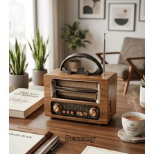 Dexxony Dd1 Nostaljik Şarjlı Radyo Ahşap Görünümlü Bluetooth Ses Sistemi - USB / Tf Kart / Type-C / Fm-Am-Sw Destekli Retro Taşınabilir Hoparlör
