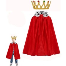 Marsilyan Çocuk Kral Pelerini 90 cm ve Altın Renk Kral Taç Seti (4887)