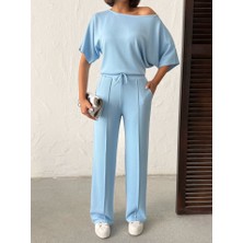 Emh Store Kadın Isa Kollu Kayık Yaka Bluz ve Pantolon Misal Kumaş Ikili Takım